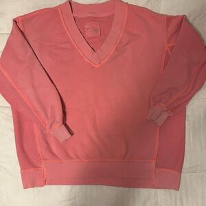 Aerie V-Neck Sweatshirt in Coral—-oversized comfy